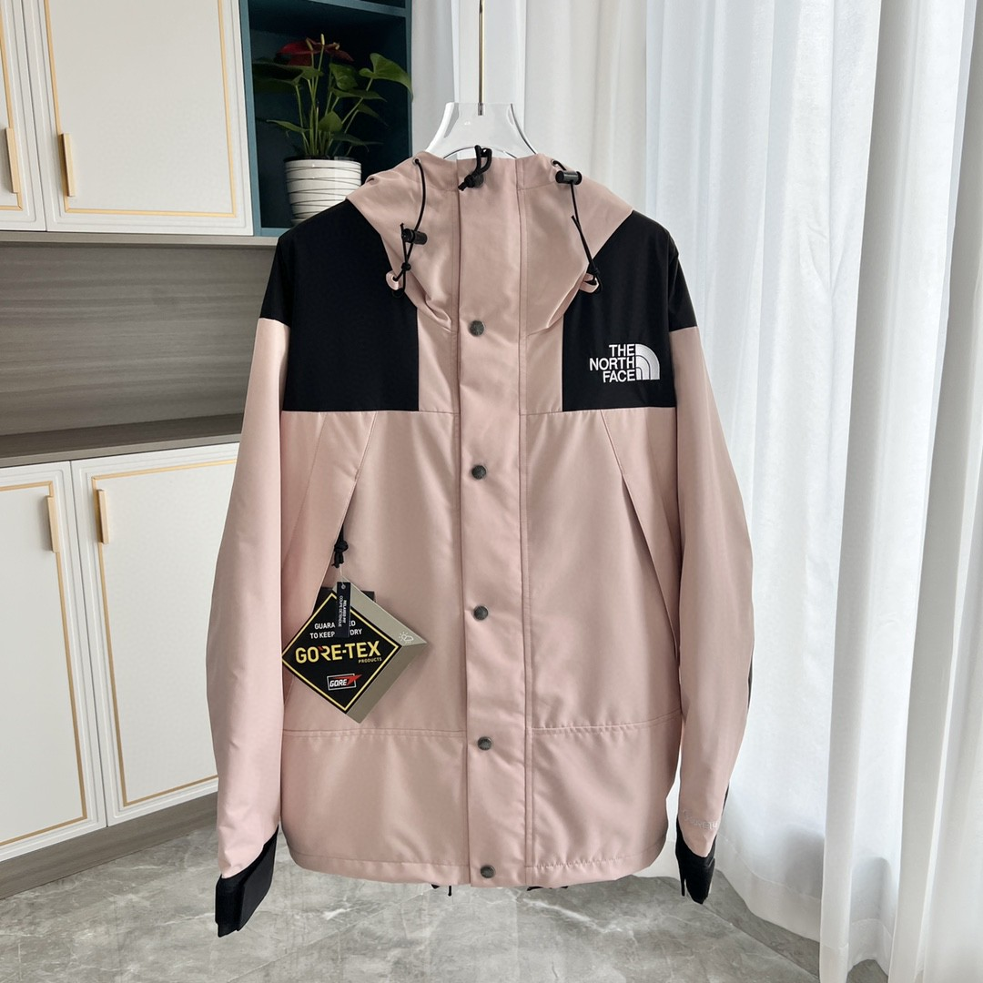 The North Face GORE-TEX Waterproof Hooded Mountain Jacket, Pink and Black Colorblock Outdoor Windbreaker