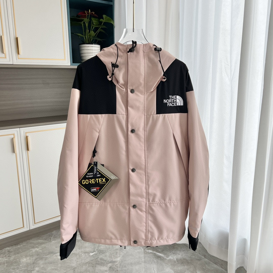 The North Face GORE-TEX Waterproof Hooded Mountain Jacket, Pink and Black Colorblock Outdoor Windbreaker