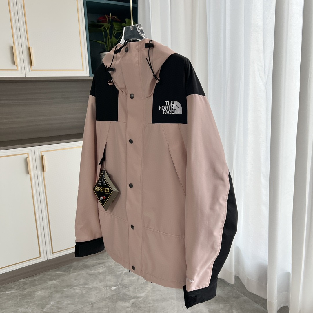 The North Face GORE-TEX Waterproof Hooded Mountain Jacket, Pink and Black Colorblock Outdoor Windbreaker