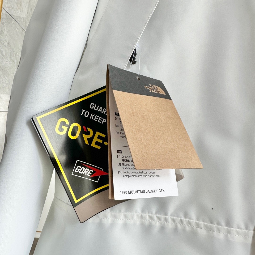 The North Face Hooded Mountain Jacket, White and Light Beige Colorblock Outdoor Windbreaker
