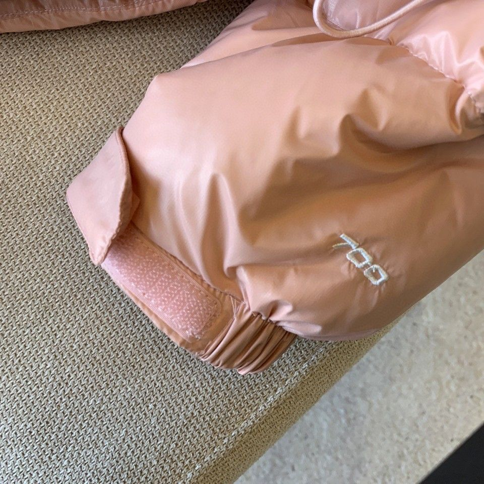 The North Face Cropped Puffer Down Jacket, Light Pink Quilted Stand Collar Winter Coat with Embroidered Logo